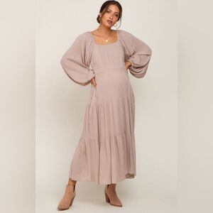 PinkBlush puff sleeve boho midi dress nwot